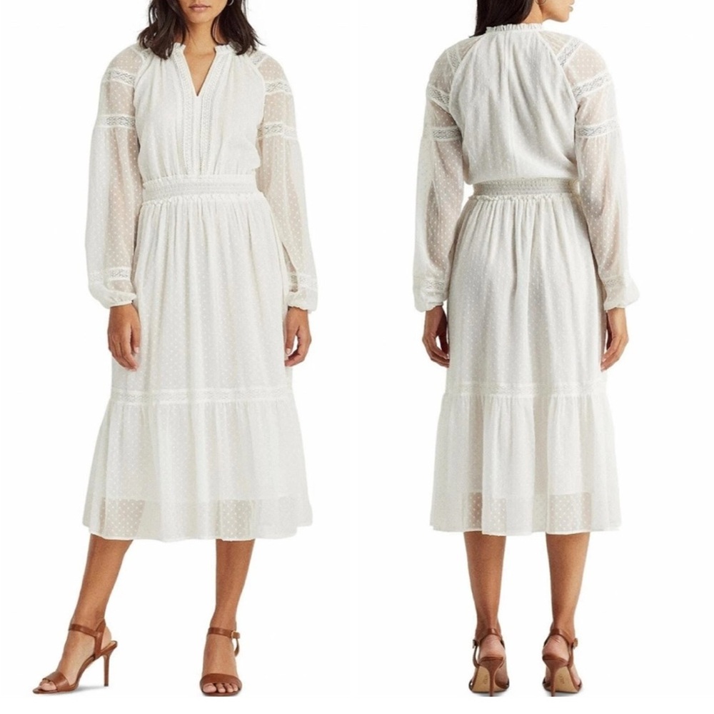 ✨SALE✨Ralph Lauren Dot Lace Trim Dobby Midi Dress